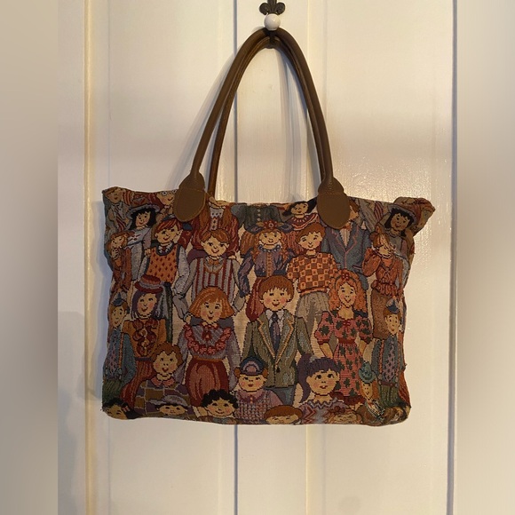 VTG Children of the World Tapestry Tote Bag schoolteacher - Picture 2 of 11